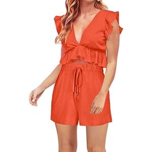 2 pc Crop Top Drawstring Shorts Set